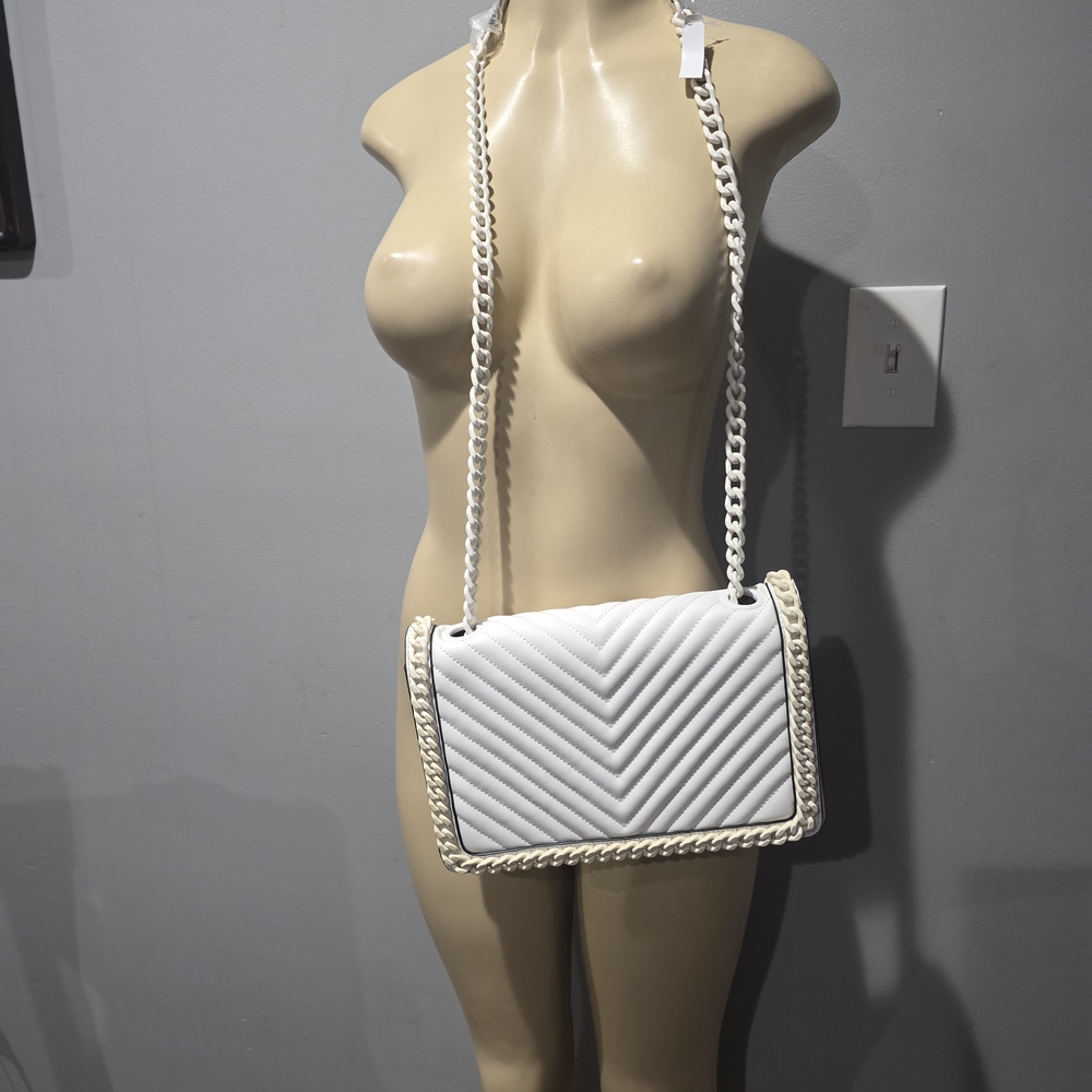 Aldo White Quilted Chain-Trim Satchel